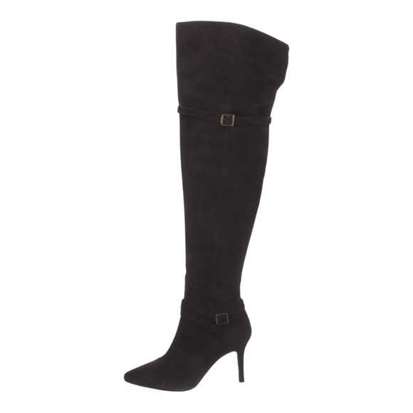 MANOLA BLAHNIK black suede moto over-the-knee boots VINTAGE - Picture 2 of 9